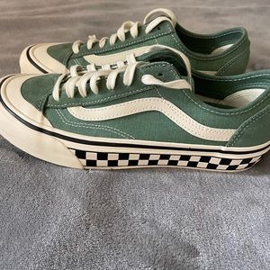 Vans green and off white with checkers. US men’s size 8/women’s size 9.5.